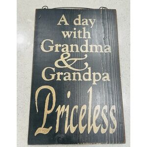 "A Day With Grandma & Grandpa Priceless" Hanging Wall Decor, Solid Wood, Brown